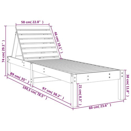 Liggestol 199,5x60x74 cm massivt douglasgran