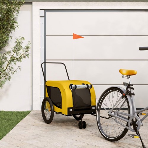 Hundetrailer til cykel i oxfordstof og jern - gul/sort