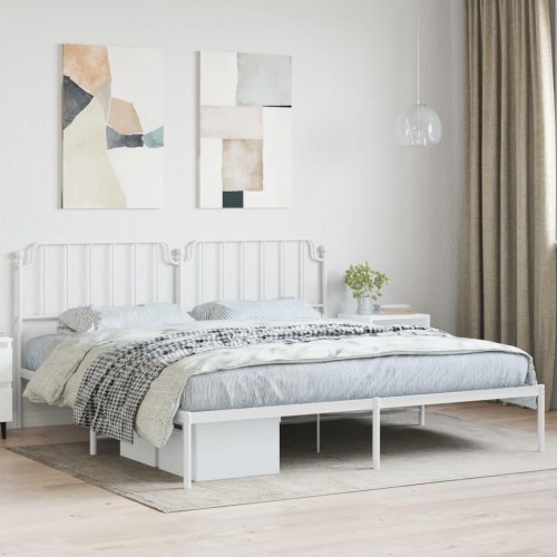 Sengeramme med sengegavl 200×200 cm - metal, hvid