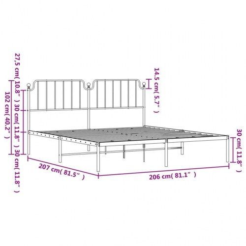 Sengeramme med sengegavl 200×200 cm - metal, hvid