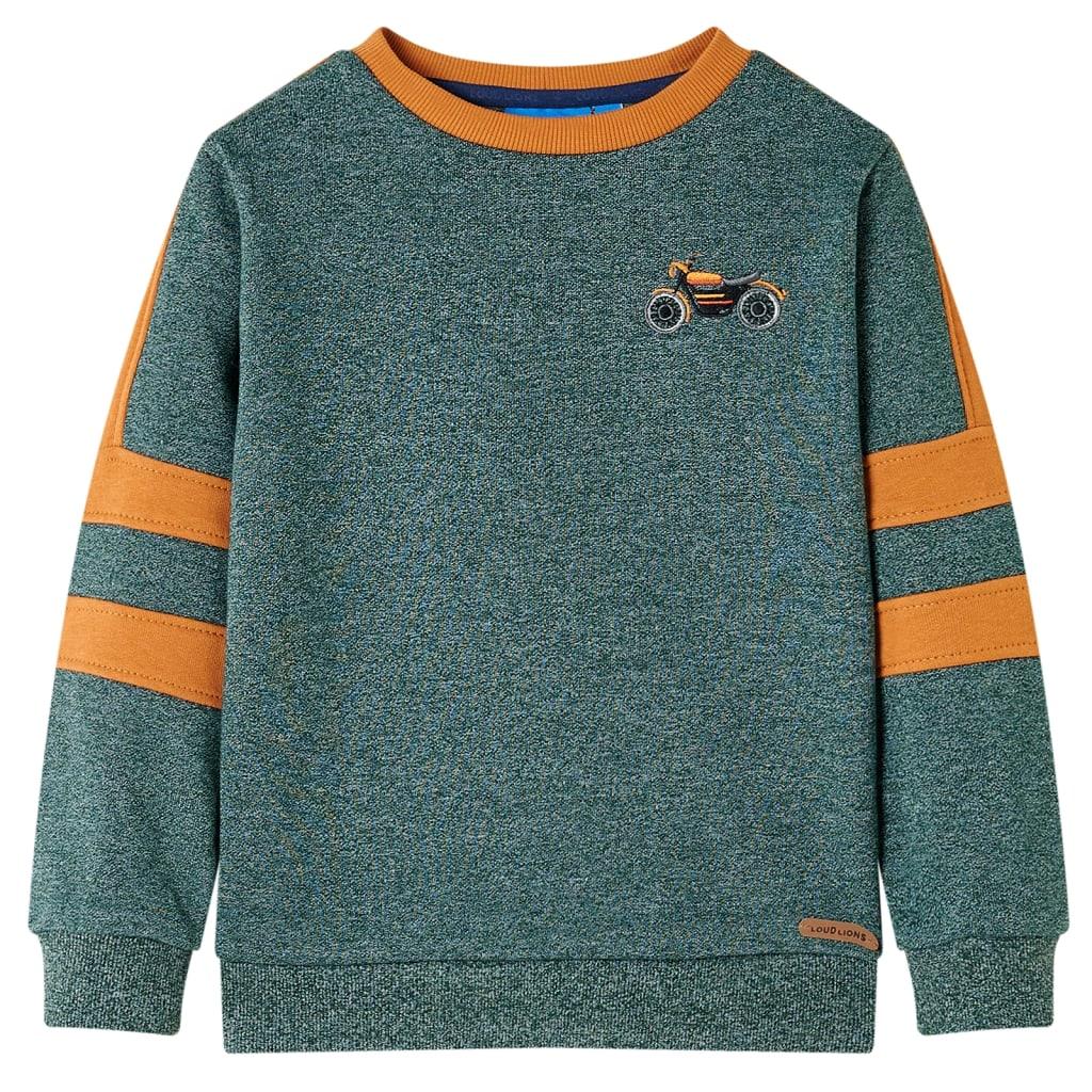 Sweatshirt til børn - mørkegrønmeleret, str. 92 med motorcykelmotiv