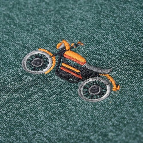 Børnesweatshirt mørkegrønmeleret med motorcykelprint str. 92