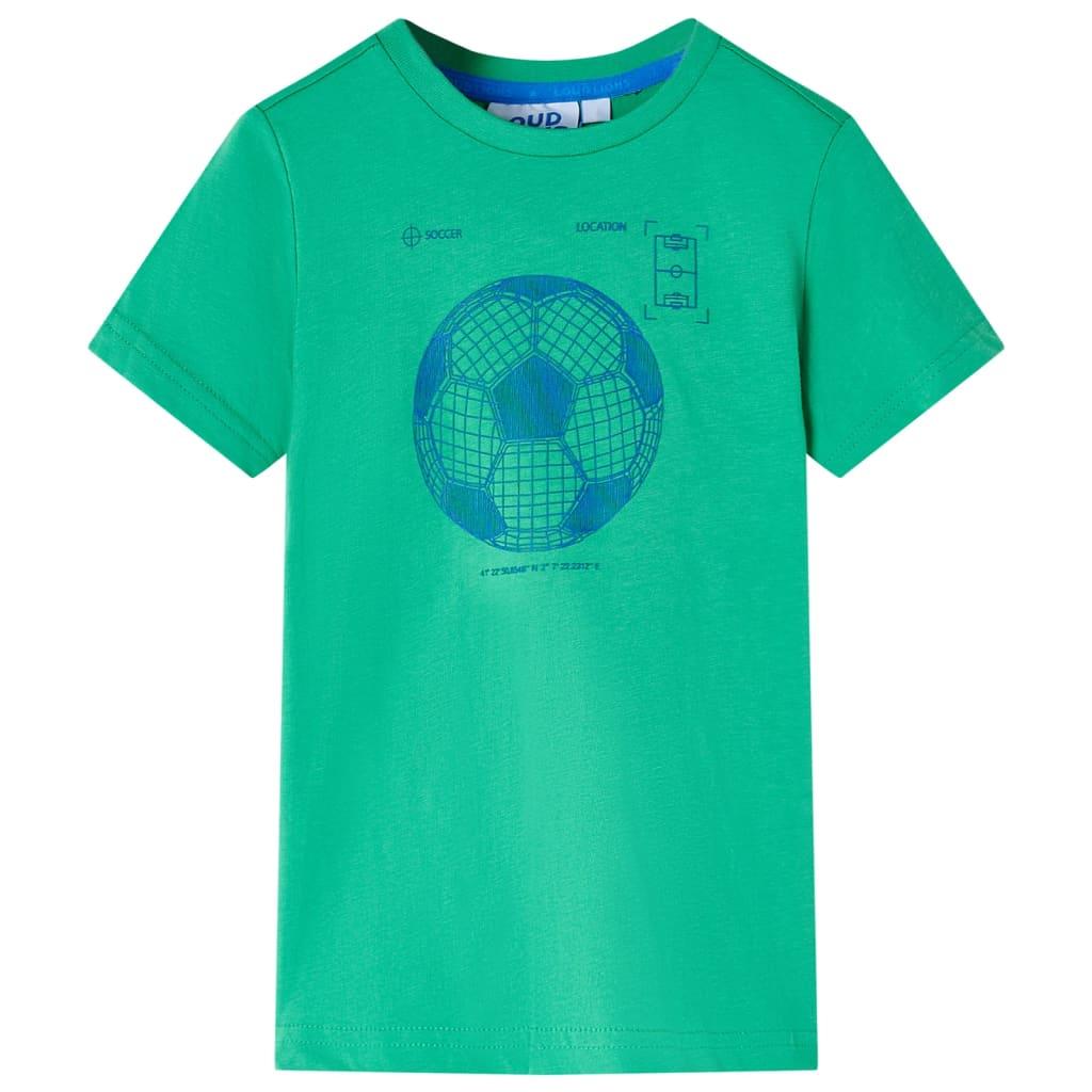 T-shirt til børn str. 116 - grøn med fodboldprint
