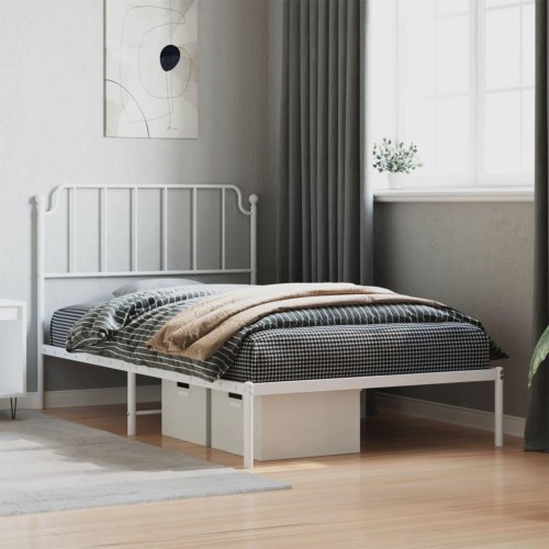 Sengeramme med sengegavl i metal - 107 × 203 cm, hvid