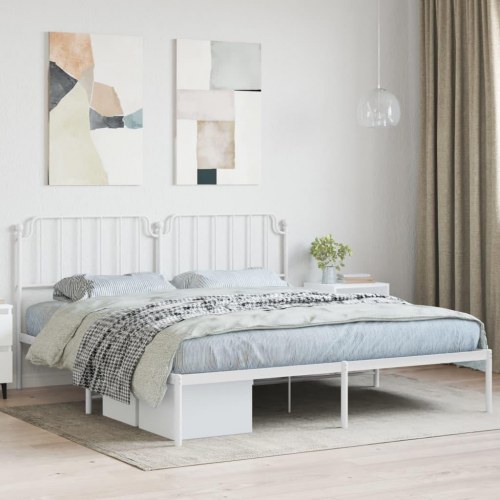 Sengeramme med sengegavl 160×200 cm - metal, hvid