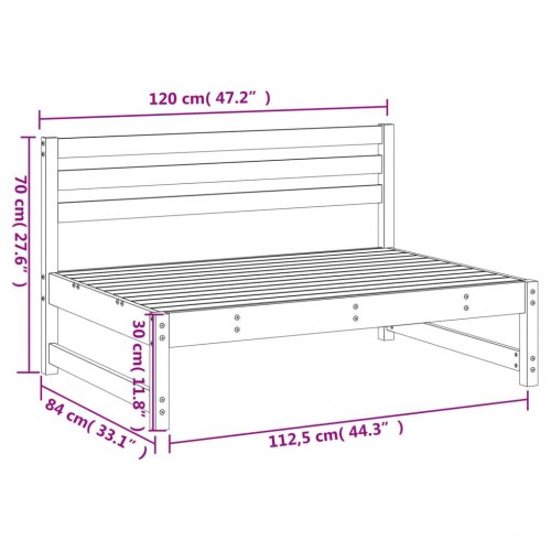 Midtermodul til havesofa 120×80 cm - massivt fyrretræ, hvid
