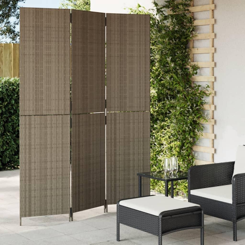 Rumdeler 3 paneler polyrattan grå