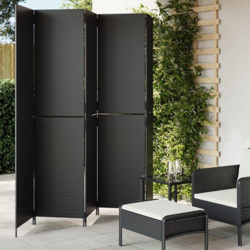 Rumdeler i polyrattan - 5 paneler, sort