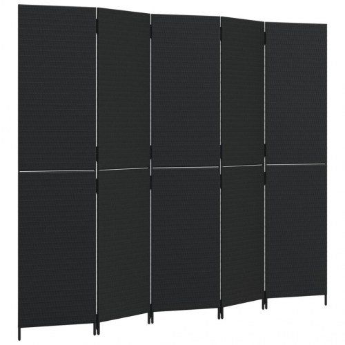 Rumdeler i polyrattan - 5 paneler, sort