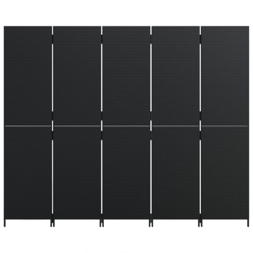 Rumdeler i polyrattan - 5 paneler, sort