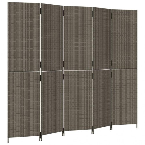 Rumdeler med 5 paneler i polyrattan - grå, 245 × 200 cm
