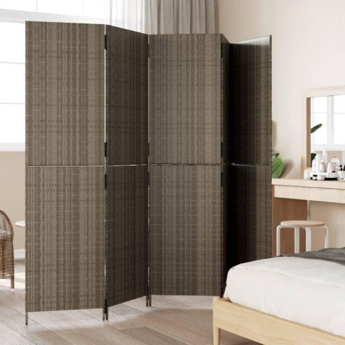 Rumdeler med 5 paneler i polyrattan - grå, 245 × 200 cm