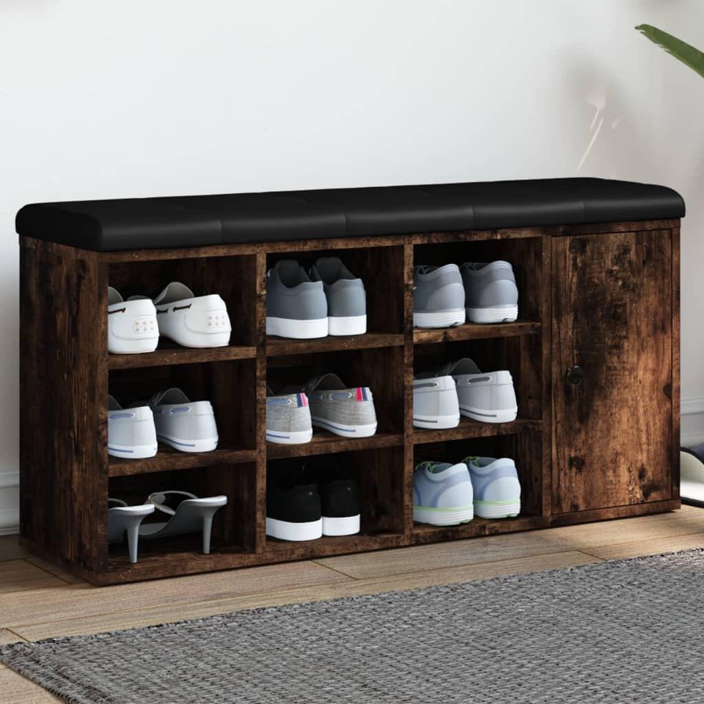 Skobænk 102x32x50 cm konstrueret træ røget egetræsfarve