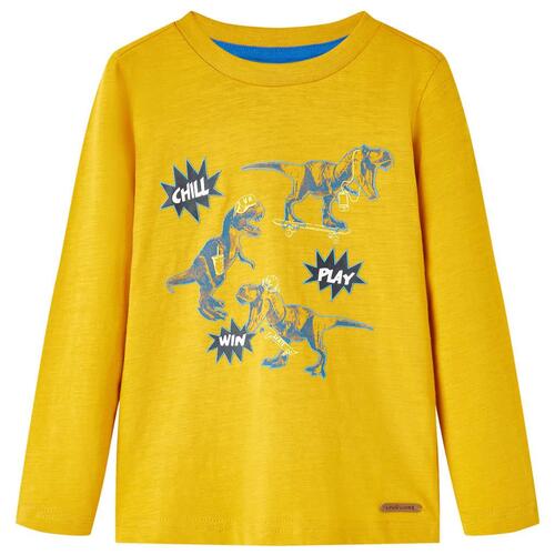 Langærmet T-shirt til børn str. 104 okkergul