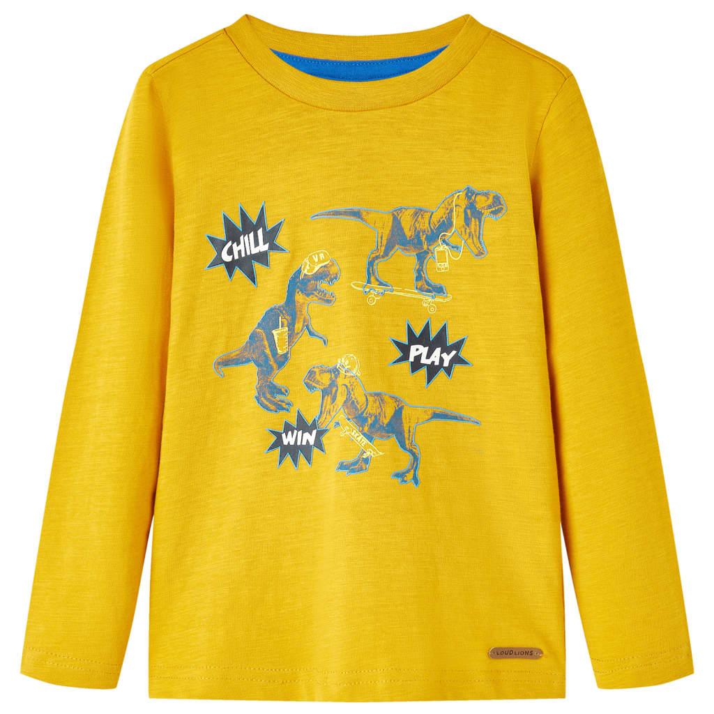 Langærmet T-shirt til børn str. 104 okkergul
