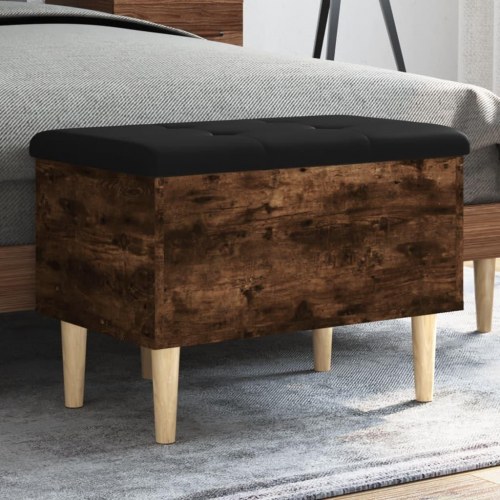 Skobænk/opbevaringsbænk 62×42×46 cm - røget egetræsfarve med sort hynde