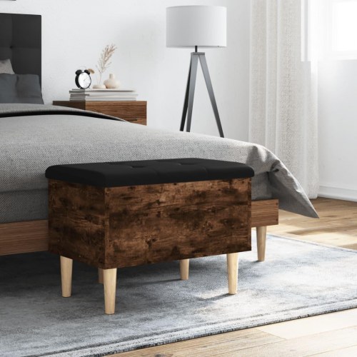 Skobænk/opbevaringsbænk 62×42×46 cm - røget egetræsfarve med sort hynde