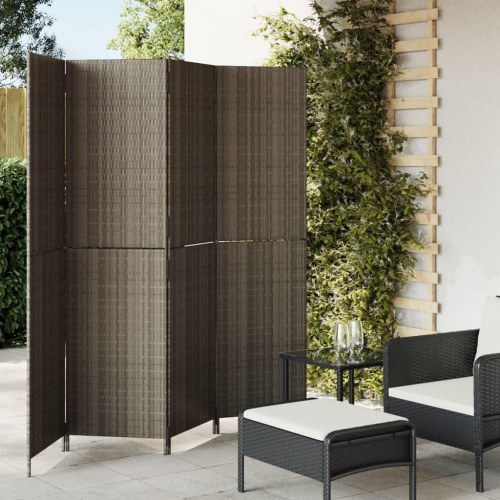 Rumdeler med 4 paneler i polyrattan - grå, 196 × 180 cm