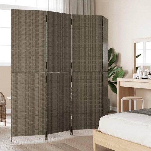 Rumdeler med 4 paneler i polyrattan - grå, 196 × 180 cm