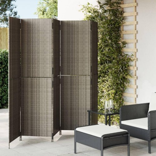Rumdeler i polyrattan, 5 paneler - grå, sammenklappelig
