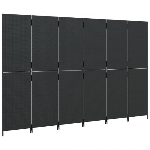 Rumdeler i polyrattan, 6 paneler - sort