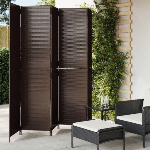 Rumdeler med 5 paneler i polyrattan - brun, 245 × 200 cm