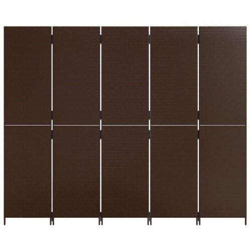 Rumdeler med 5 paneler i polyrattan - brun, 245 × 200 cm