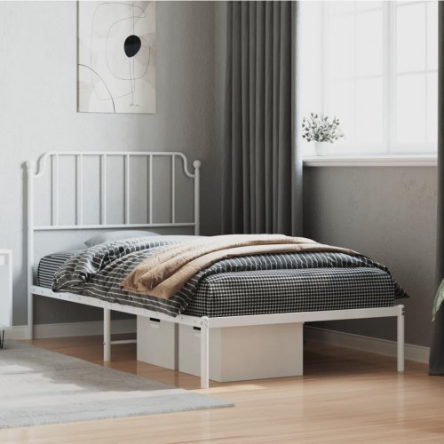 Sengeramme med sengegavl 100×200 cm - metal, hvid