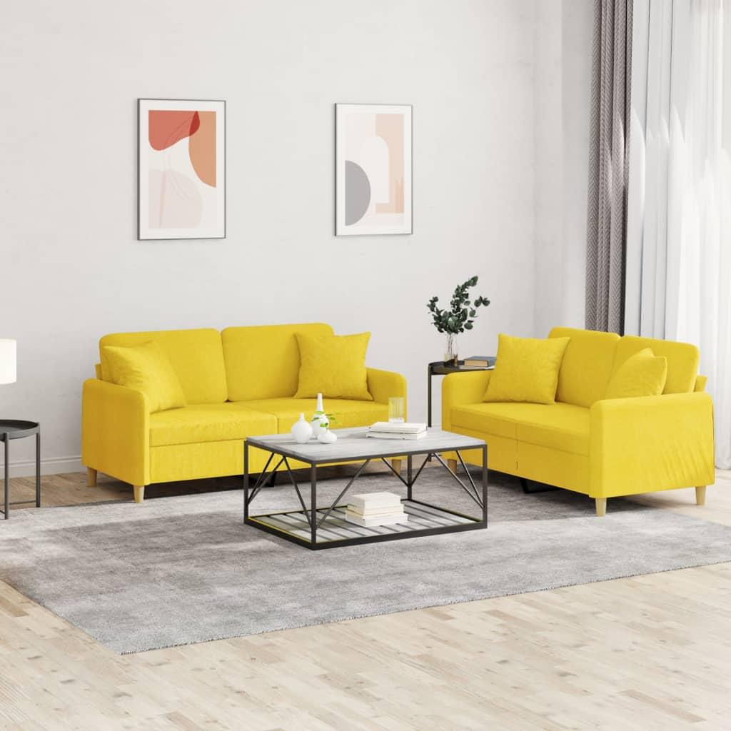 Sofasæt i stof med puder - 2- og 2-personers, lysegul