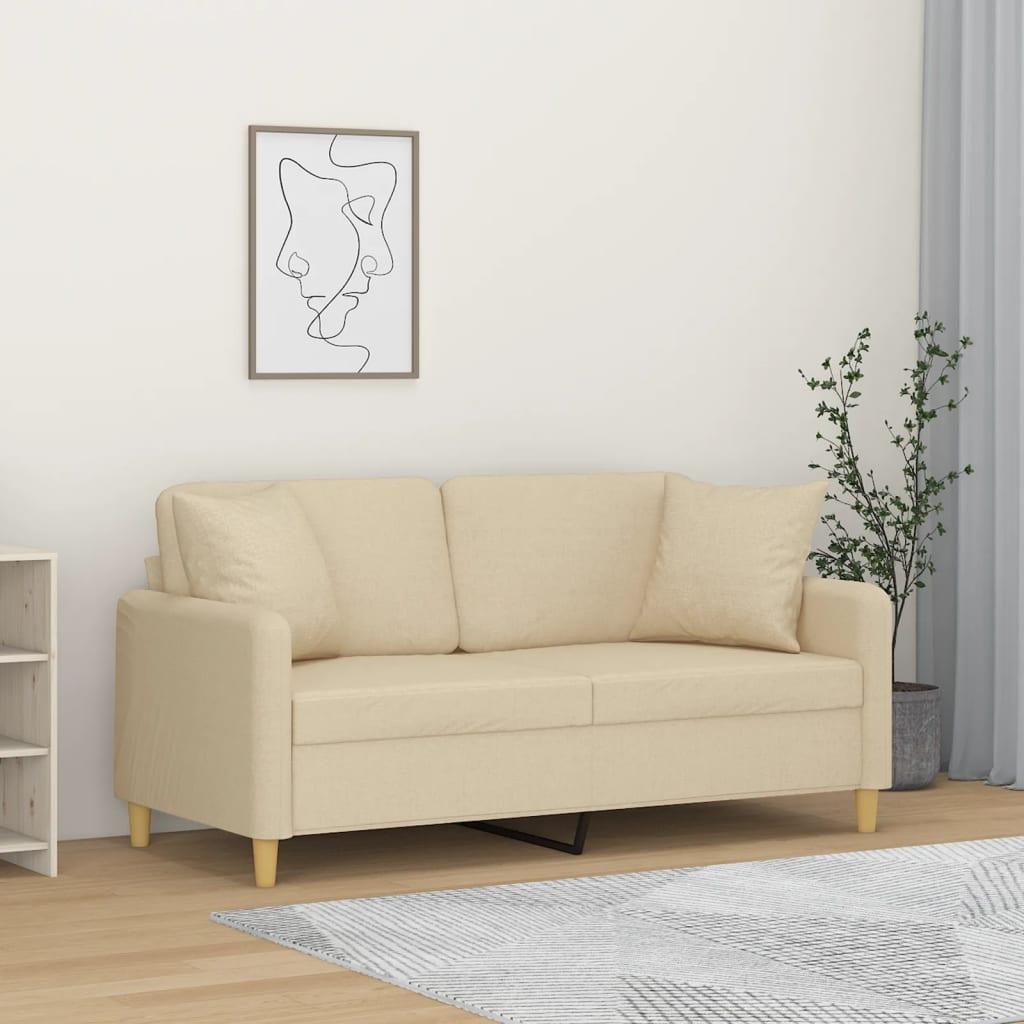 2-personers sofa med pyntepuder 140 cm stof cremefarvet billede