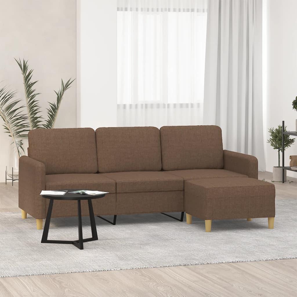 3-personers sofa med fodskammel 180 cm stof Brun billede