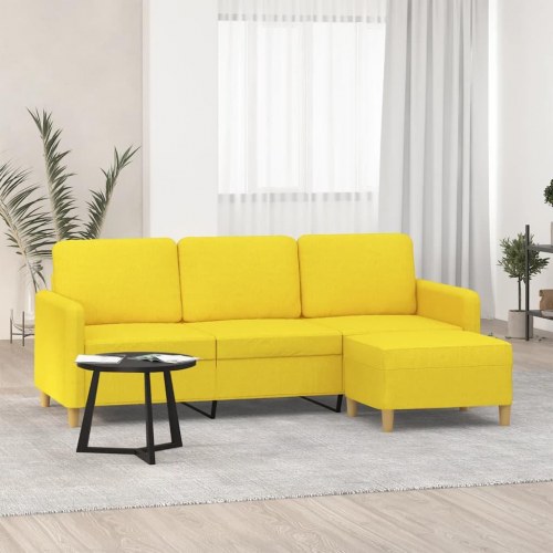3-personers sofa med fodskammel - stof, lysegul, 198 cm