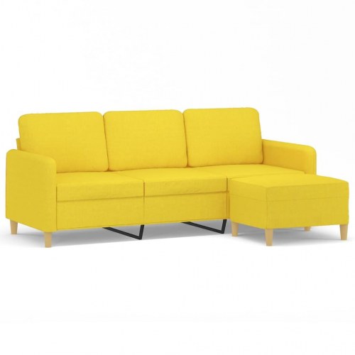 3-personers sofa med fodskammel - stof, lysegul, 198 cm