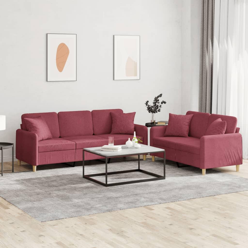 Sofasæt 2 Dele Med Puder Stof Vinrød
