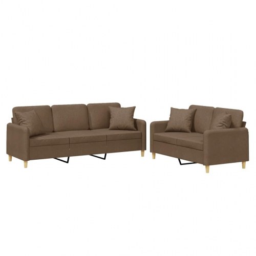 Sofasæt i stof - 2- og 3-personers med puder, brun
