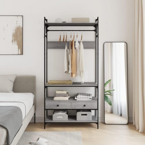 Klædeskab med skuffer 89 x 39 x 184,5 cm - grå sonoma-eg