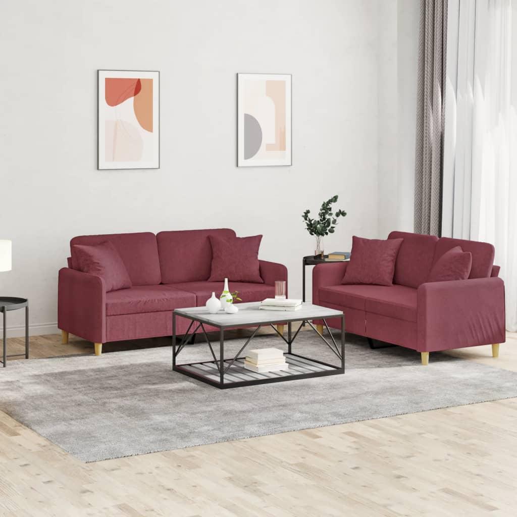 2 Personers Sofa Med Puder Stof Vinrød