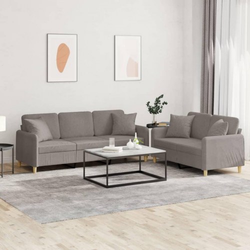 Sofasæt i stof med puder - 2- og 3-personers, gråbrun