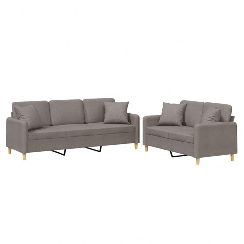 Sofasæt i stof med puder - 2- og 3-personers, gråbrun