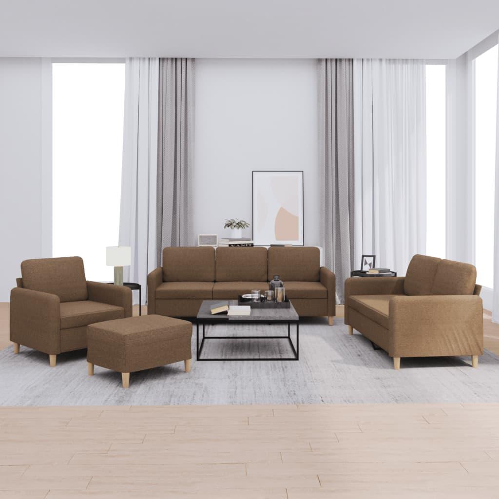 Sofasæt i stof - 4 dele med hynder, brun