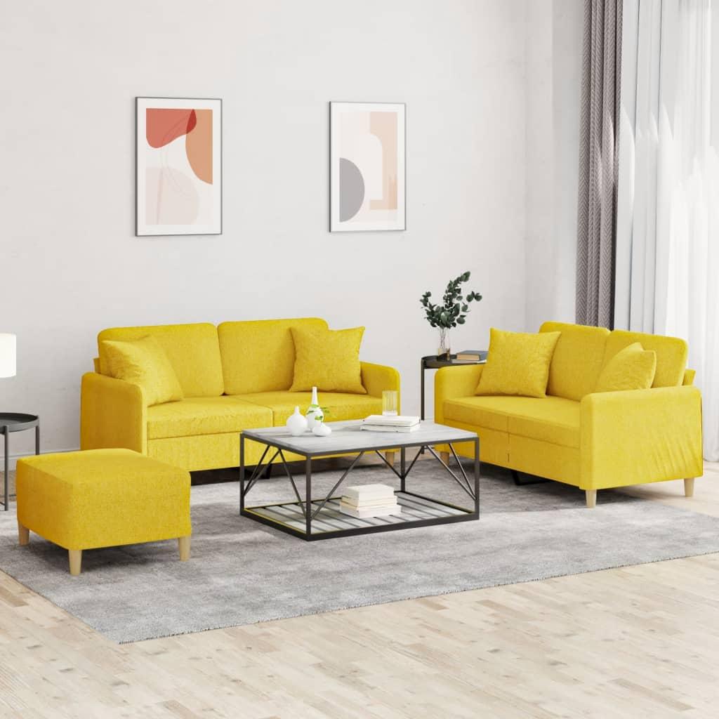 Sofasæt i stof med puder - 3 dele, lysegul