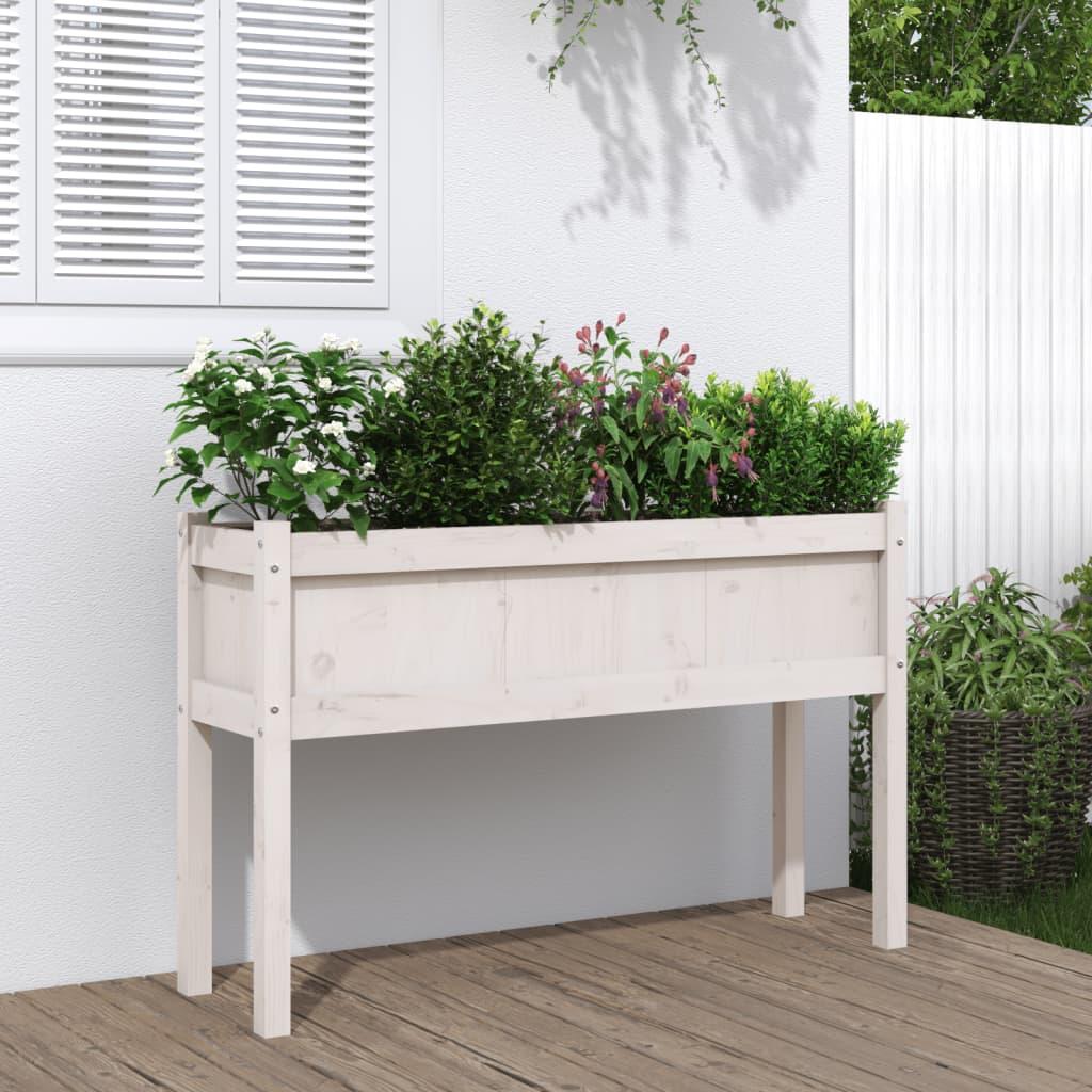 Plantekasse med ben 110x31x70 cm massivt fyrretræ hvid