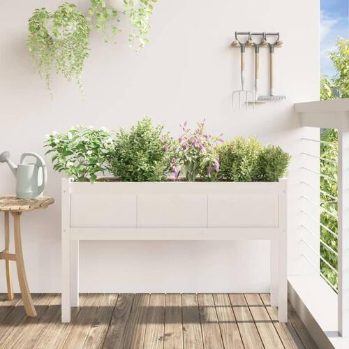 Plantekasse med ben 110x31x70 cm massivt fyrretræ hvid