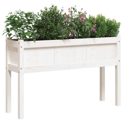 Plantekasse med ben 110x31x70 cm massivt fyrretræ hvid