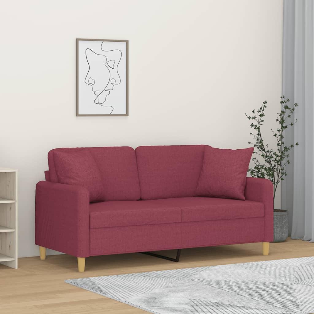 2-personers sofa med pyntepuder 140 cm stof vinrød billede