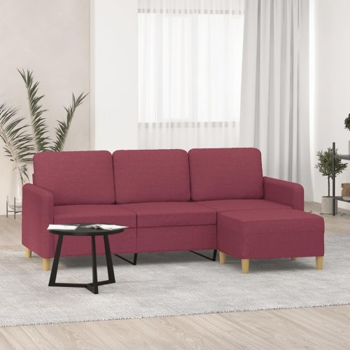 3-personers sofa med fodskammel 198 cm - stof, vinrød