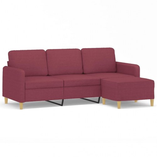 3-personers sofa med fodskammel 198 cm - stof, vinrød
