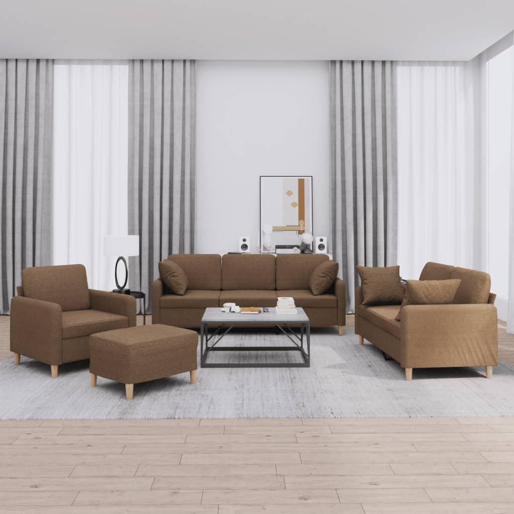 Sofasæt i stof - 4 dele med puder, brun