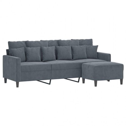 3-personers sofa med fodskammel 198 cm - velour, mørkegrå