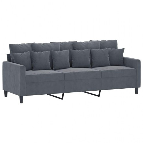 3-personers sofa med fodskammel 198 cm - velour, mørkegrå